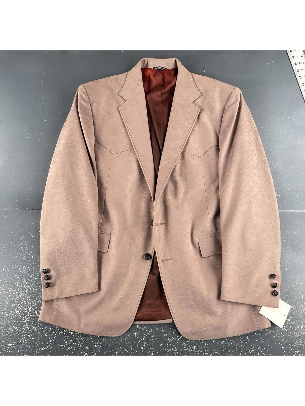 VTG Pagano West Blazer Men 44R Honey Brown Sueded Polyester El Paso USA NWT